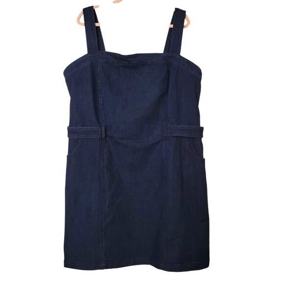 Jessica Simpson Denim Overall Dress 3X Plus Size With Pockets & Smocked Back - Picture 1 of 8